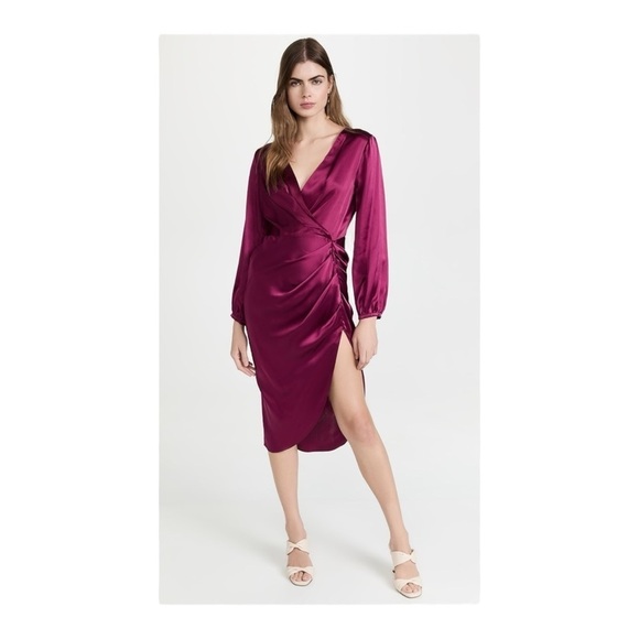 Amanda Uprichard Long Sleeve Roma Dress in Aubergine Silk NWT - Picture 1 of 7